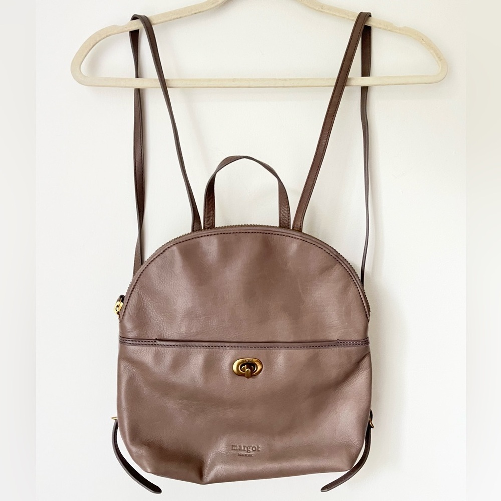 Margot Bag Back Pack Purse Leather Gray Beige